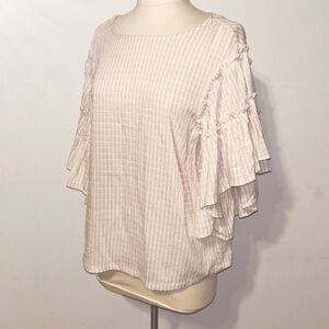Neutral Statement Sleeve Gingham Top by Chelsea & Theodore NEW